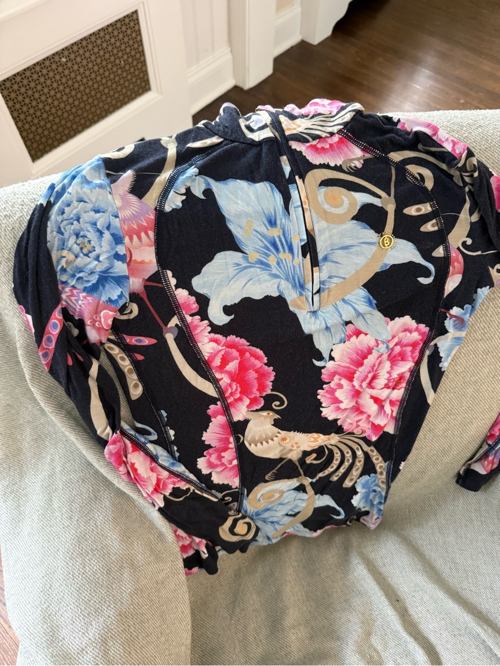 Bogner Navy Floral Button-Down Shirt with Pink & Light Blue Blooms